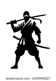 Silhouette of Ninja warrior vector illustration. For Poster design, Logo and print.