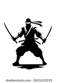 Silhouette of Ninja warrior vector illustration. For Poster design, Logo and print.