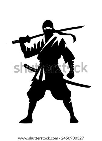 Silhouette of Ninja warrior vector illustration. For Poster design, Logo and print.