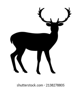 Silhouette noble proud deer vector illustration. Outline black image wild animal. Side view sketchy