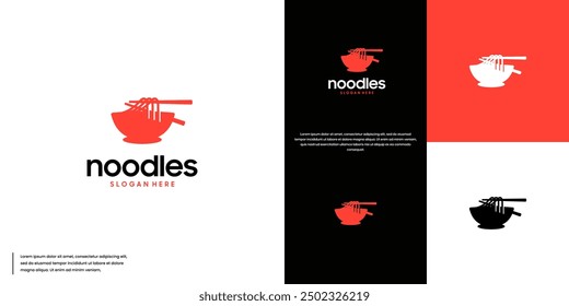 silhouette of noodle bowl and chopsticks, Asian food, restaurant menu, noodle soup, logo graphic design.