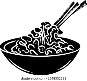 Silhouette of noodles in a hand-drawn bowl