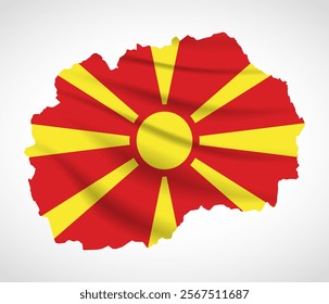 Silhouette of North Macedonia map filled with the Macedonian flag design, symbolizing national pride, cultural heritage, and geographic identity.  
