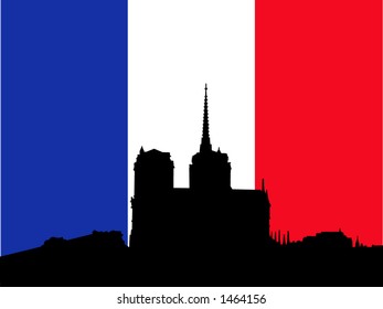 Silhouette of Notre Dame and French Flag