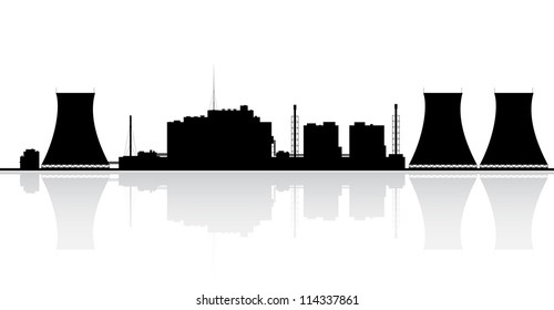 Silhouette of a nuclear power plant. Vector illustration.