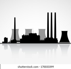 Silhouette of a nuclear power plant. Vector illustration.