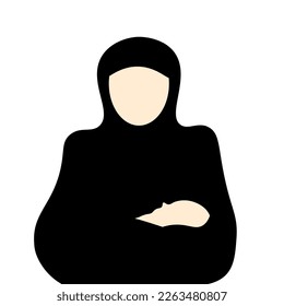Silhouette of nun in cassock with baby in the hands on white background. Nesting party poster template design.
