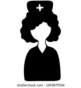 Silhouette of a nurse in a cap with a cross. Vector illustration. Medical worker anonymous. An employee of the hospital. Isolated background. The subject of health. Illustration for web design.