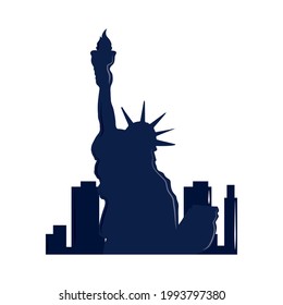 silhouette NY city statue liberty isolated