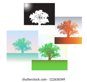 Silhouette of an oak and four seasons. Vector. eps 8