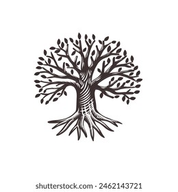 Silhouette Oak tree vector illustration isolated on transparent background