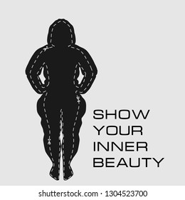 Silhouette of a obese girl and the result she can achieve by doing fitness