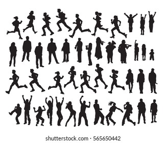 Silhouette object set isolate people black and white. Monochrome vector illustration. EPS8