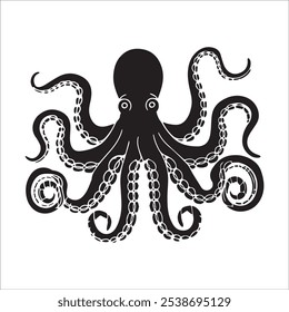 Silhouette of octopus, black and white