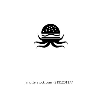 silhouette octopus burger icon logo vector