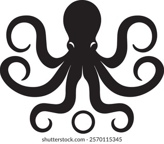 Silhouette of octopus Design element ,Octopus drawn in engraving vintage style