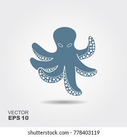 The silhouette of an octopus. Flat vector icon