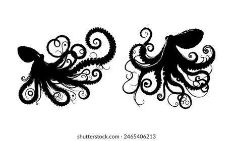 silhouette of octopus logo Isolated octopus on white background