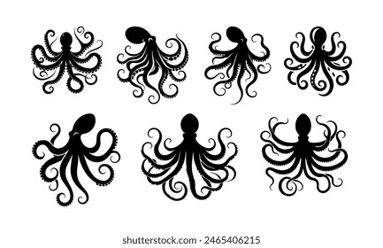 silhouette of octopus logo Isolated octopus on white background