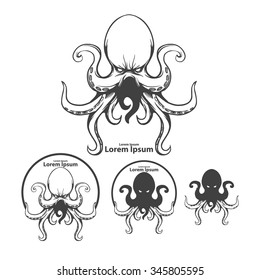 silhouette octopus, for logo, mascot, ocean life concept, simple illustration, sea monster, kraken
