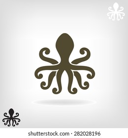 Silhouette of an octopus on  light background. Logo design for the company.