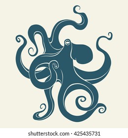 Silhouette of octopus. Template for logos, labels and emblems. Vector illustration