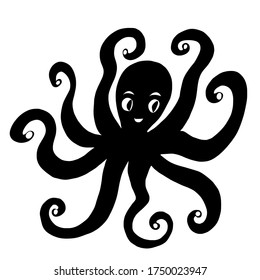 Silhouette of octopus vector illustration in doodle style isolated on white