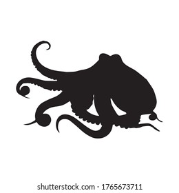 silhouette of octopus, vector white background 