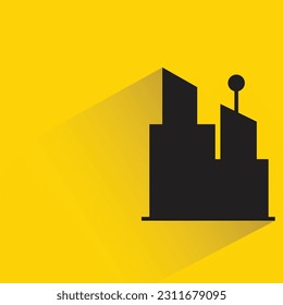 silhouette office building icon with shadow on yellow background