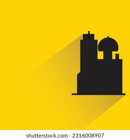 silhouette office building icon with shadow on yellow background