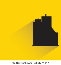 silhouette office building icon with shadow on yellow background