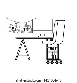 silhouette of office desk with chair icon
