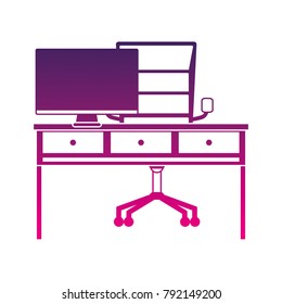 silhouette office desk with drawers and computer screen