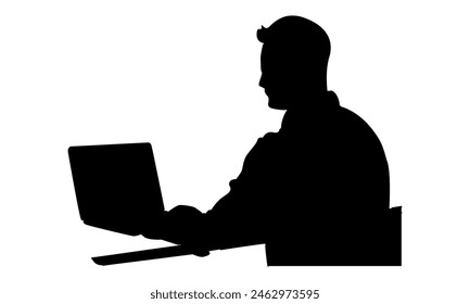 silhouette of office worker behind computer