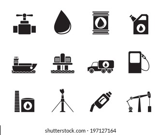 Silhouette oil and petrol industry objects icons - vector icon set