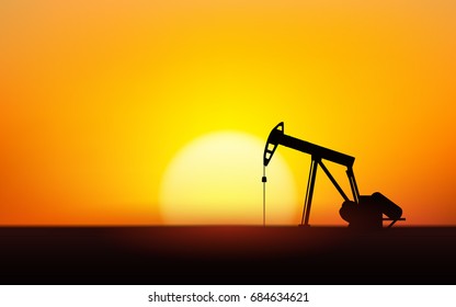  Silhouette Oil pumps at oil field with sunset sky background