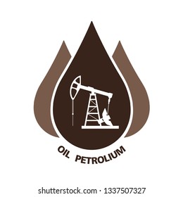 Silhouette of an oil well in a drop of oil. Vector symbol sign on white background.