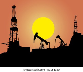 Silhouette of oil workings out on an orange background