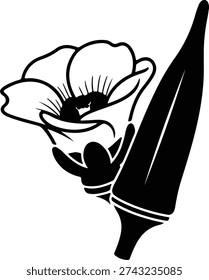 silhouette okra pod and flower with stem vector design