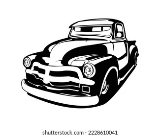 silhouette of old american truck isolated on white background seen from front. best for semi truck industry