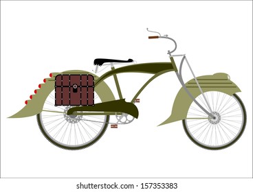 Silhouette of an old bicycle in a steampunk style on a white background.