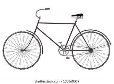 Silhouette of an old black bicycle on a white background.