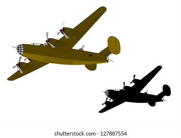 Silhouette of an old bomber on a white background.