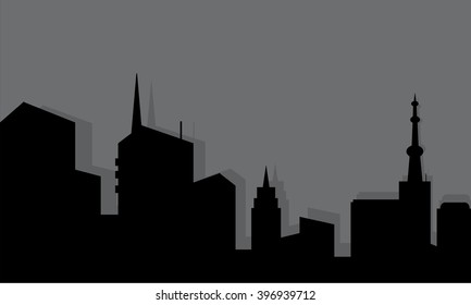 Silhouette of the old buildings
