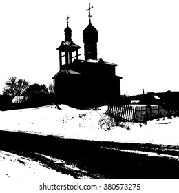 Silhouette of the old church. Vector illustration.