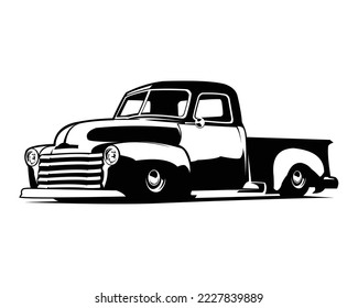 silhouette of old classic truck isolated on white background seen from side. Best for logo, badge, emblem, icon and sticker design. vector illustration available in eps 10.