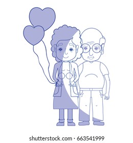 silhouette old coupe people with glasses and hairstyle
