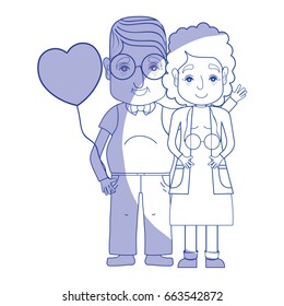 silhouette old coupe people with glasses and hairstyle