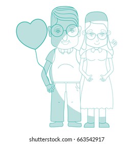 silhouette old coupe people with glasses and hairstyle