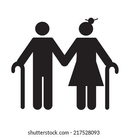  Silhouette of an old couple.